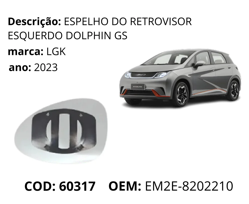 Espelho do Retrovisor Esquerdo Dolphin GS original para BYD Dolphin GS/Plus, lado esquerdo, AutoVoltz