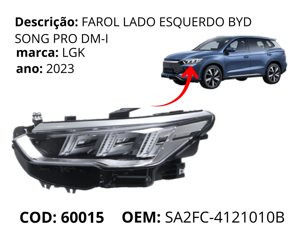 Farol Lado Esquerdo original para BYD Song Pro, lado esquerdo, AutoVoltz