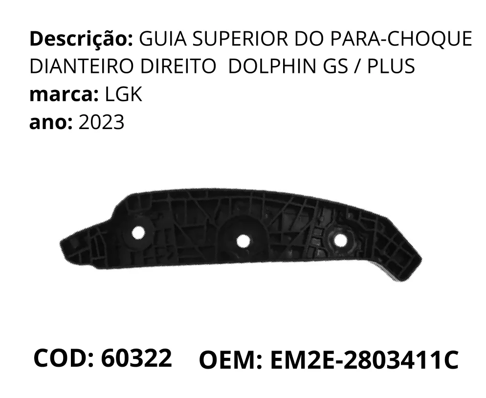 Guia Superior do Para-choque Dianteiro Direito original para BYD Dolphin GS/Plus, lado direito, AutoVoltz