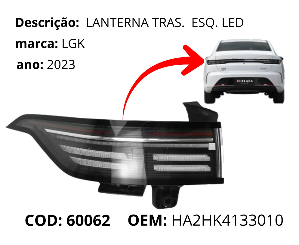 Lanterna Traseira Esquerda LED original para BYD King, lado esquerdo, AutoVoltz