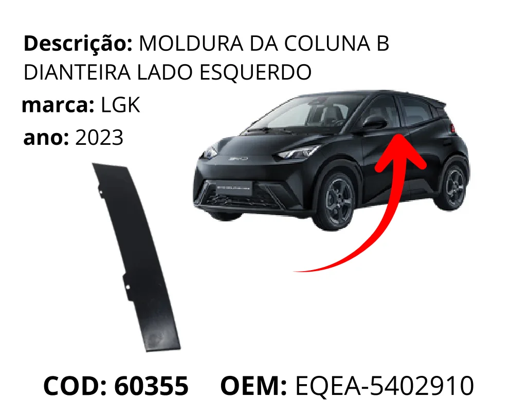Moldura da Coluna B Dianteira Lado Esquerdo original para BYD Dolphin Mini, lado esquerdo, AutoVoltz