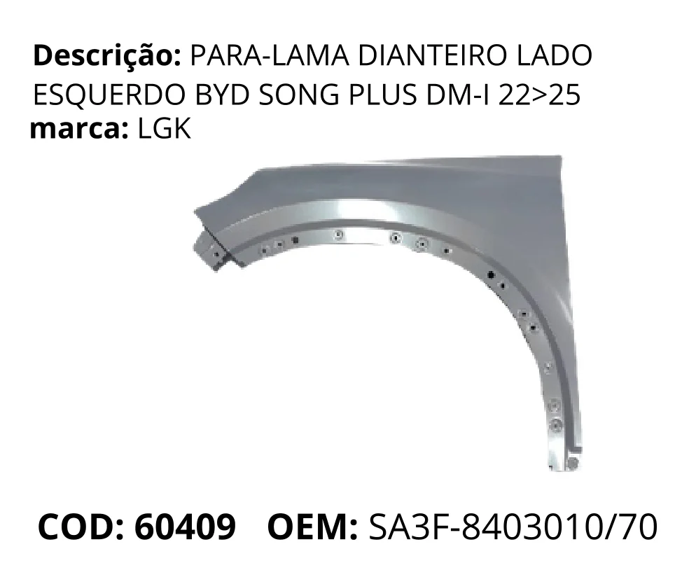 Para-lama Dianteiro Lado Esquerdo original para BYD Song Plus DM-i, lado esquerdo, AutoVoltz