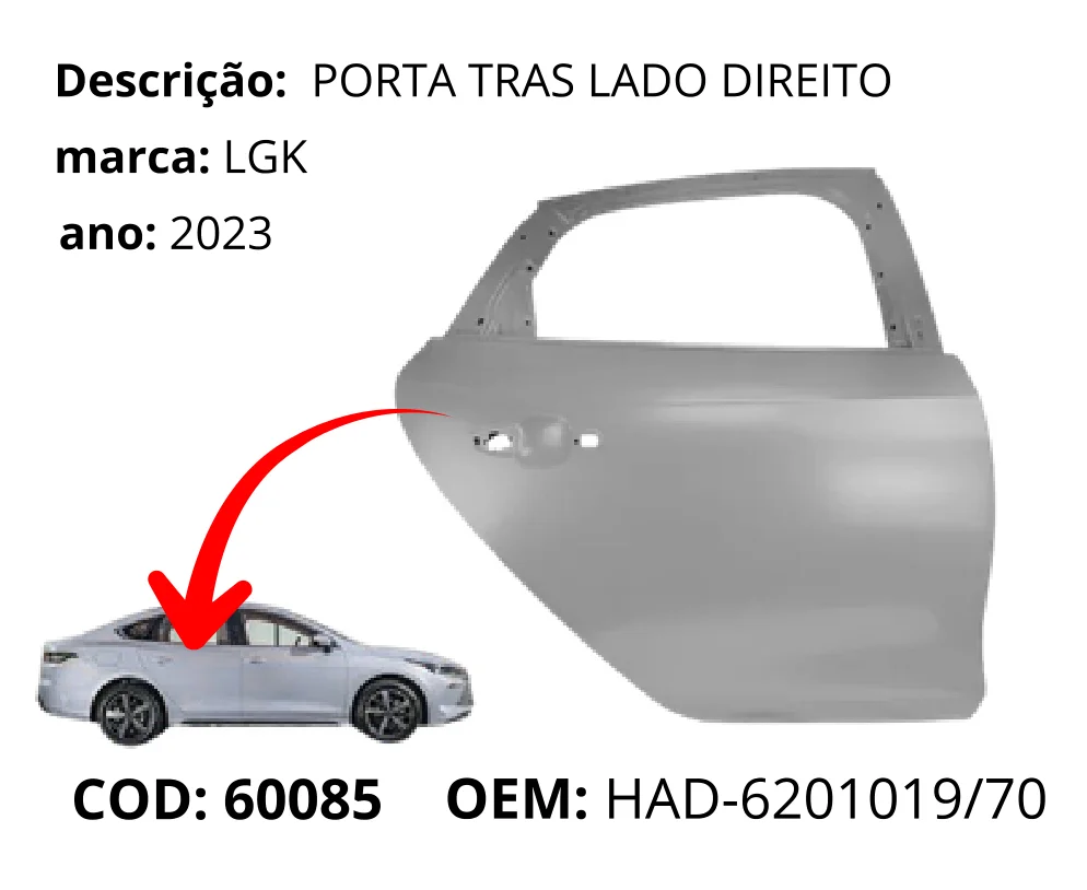 Porta Traseira Lado Direito original para BYD King, lado direito, AutoVoltz