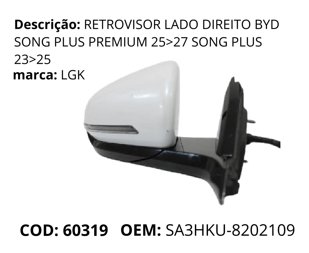 Retrovisor Lado Direito original para BYD Song Plus Premium, lado direito, AutoVoltz