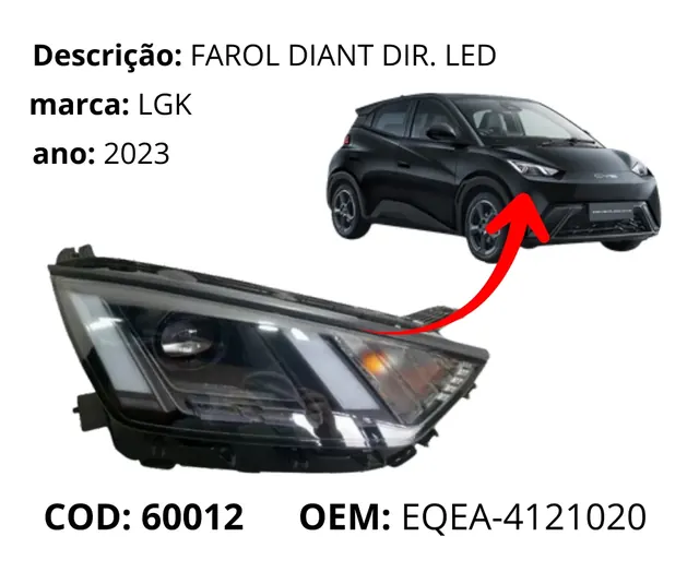 Farol Dianteiro Direito LED original para BYD Dolphin Mini, AutoVoltz