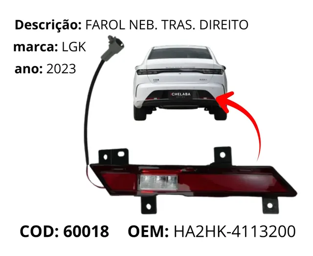 Farol Neblina Traseiro Direito original para BYD King, AutoVoltz
