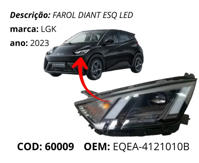 Farol Dianteiro Esquerdo LED original para BYD Dolphin Mini, AutoVoltz