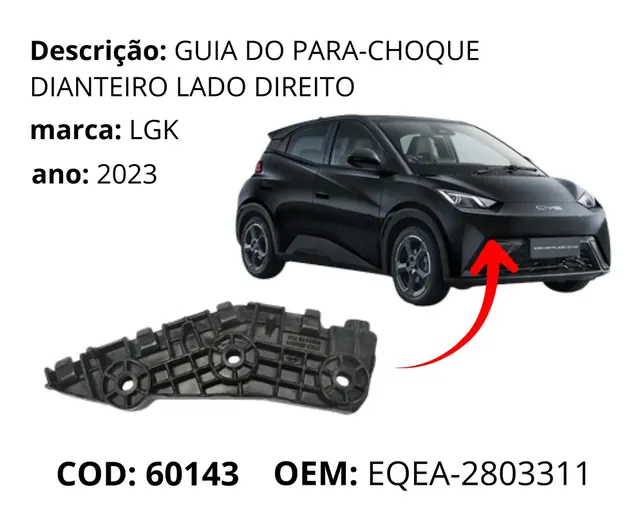 Guia do Para-choque Dianteiro Lado Esquerdo original para BYD Dolphin Mini, AutoVoltz