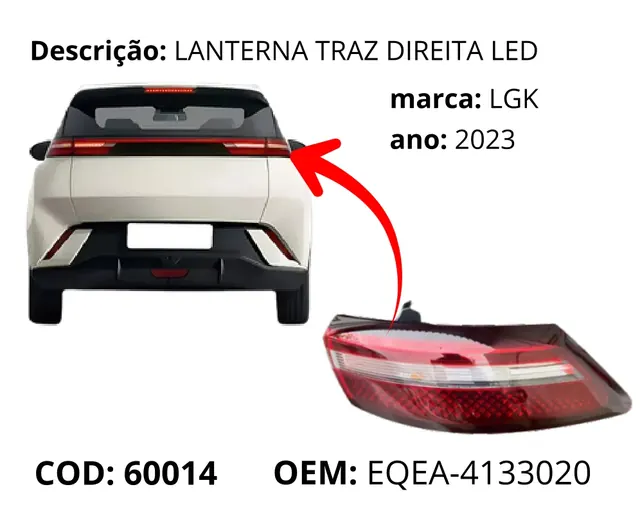 Lanterna Traseira Direita LED original para BYD Dolphin Mini, AutoVoltz