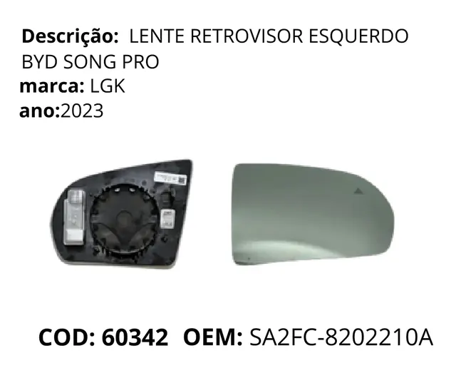 Lente Retrovisor Esquerdo original para BYD Song Pro, AutoVoltz