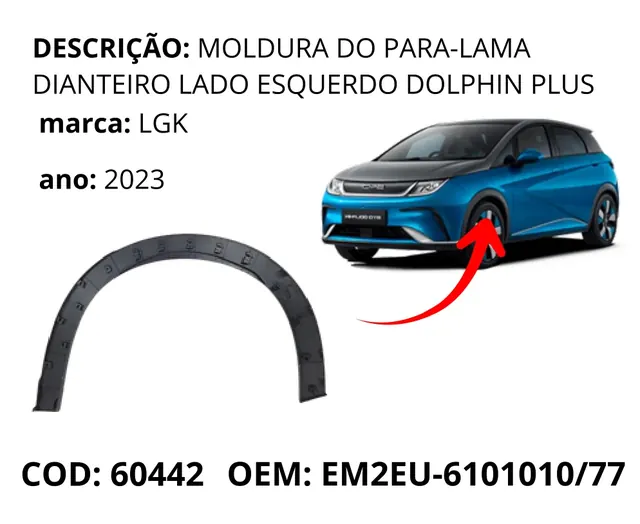 Moldura do Para-lama Dianteiro Lado Direito dolphin original para BYD Dolphin GS/Plus, AutoVoltz