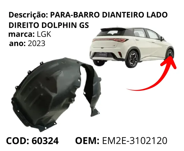 Para-barro Dianteiro Lado Direito Dolphin GS original para BYD Dolphin GS/Plus, AutoVoltz