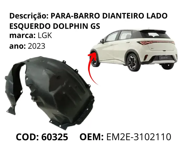Para-barro Dianteiro Lado Esquerdo original para BYD Dolphin GS/Plus, AutoVoltz