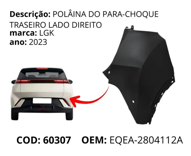 Polaina do Para-choque Traseiro Lado Direito original para BYD Dolphin Mini, AutoVoltz
