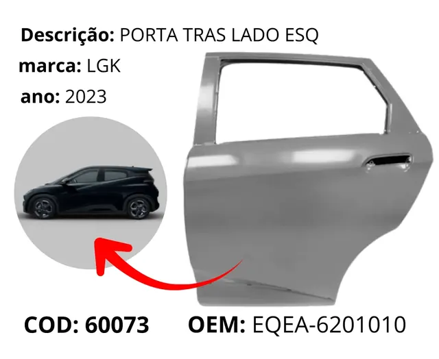Porta Traseira Lado Esquerdo original para BYD Dolphin Mini, AutoVoltz